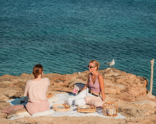 Luxury sunset beach picnic in Ibiza