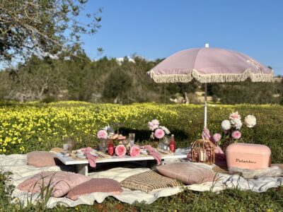 Cute girls trip celebration picnic in Ibiza